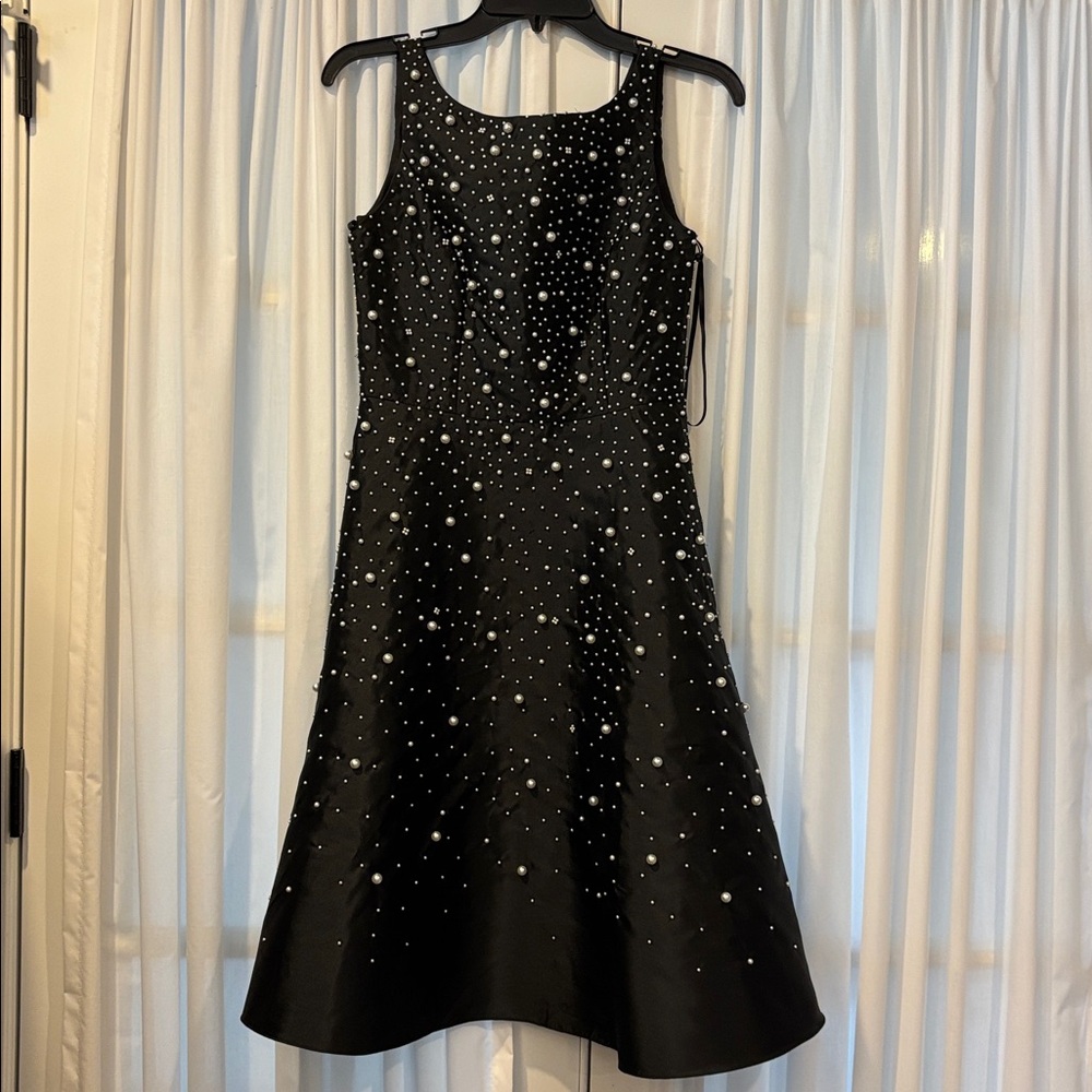 Adrianna Papell Black and pearl Embellished Midi Dress. Worn to one dinner.